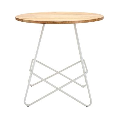 District Round Wooden Dining Table With White Metallic Legs
