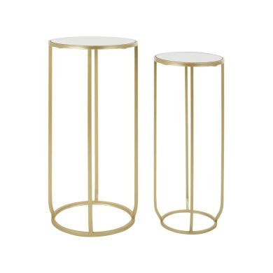 Avantis Square Design Mirrored Glass Set of 2 Tables With Black Frame