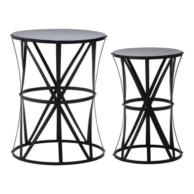 Avantis Metal Set of 2 Side Tables With Cross Design Black Frame