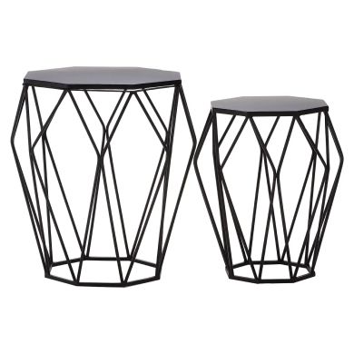 Avantis Metal Set of 2 Side Tables With Convex Black Frame
