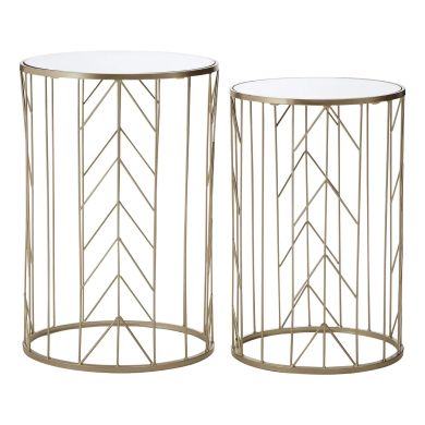 Avantis Mirrored Glass Set of 2 Arrow Design Side Tables In Champagne