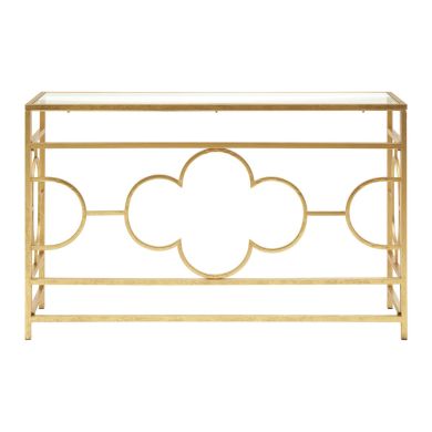 Merlin Clear Glass Console Table With Gold Leaf Base