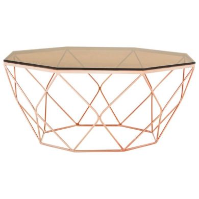 Anaco Glass Top Coffee Table With Rose Gold Metal Base