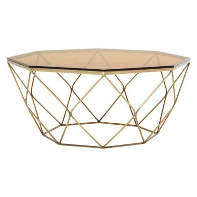 Anaco Glass Top Coffee Table In Bronze Polygonal Metal Base