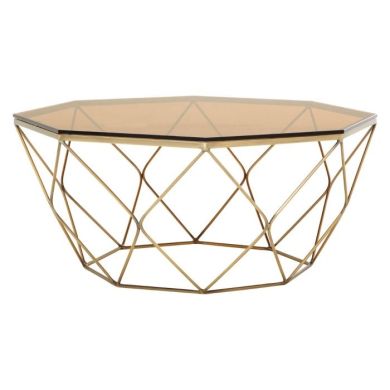 Anaco Glass Top Coffee Table In Bronze Polygonal Metal Base