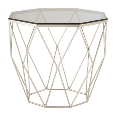 Anaco Glass Top End Table With Brushed Nickel Base