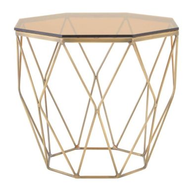Anaco Glass Top End Table With Brushed Bronze Metal Base