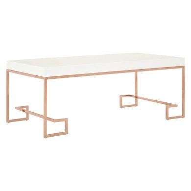Anaco Marble Top Coffee Table In White With Rose Gold Frame