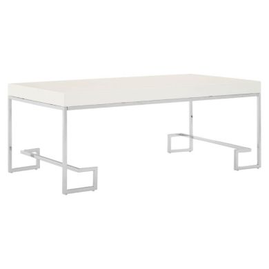 Anaco Wooden Coffee Table In White High Gloss With Chrome Metal Frame