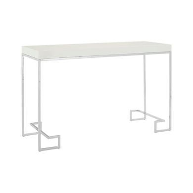 Anaco Rectangular Console Table In White High Gloss With Chrome Frame