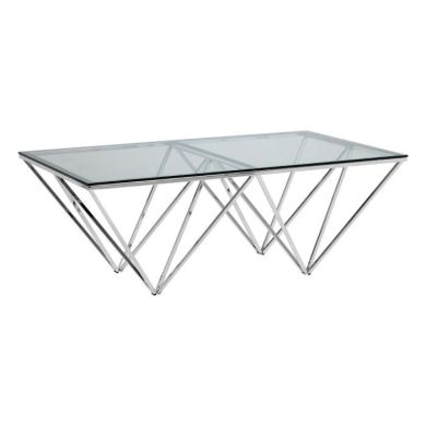 Anaco Glass Top Coffee Table With Silver Triangular Metal Base
