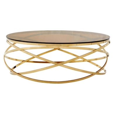 Anaco Round Glass Coffee Table With Champagne Stainless Steel Base