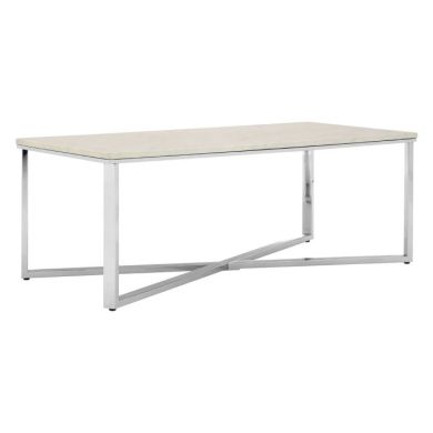 Anaco Faux Marble Top Coffee Table In Chrome With White