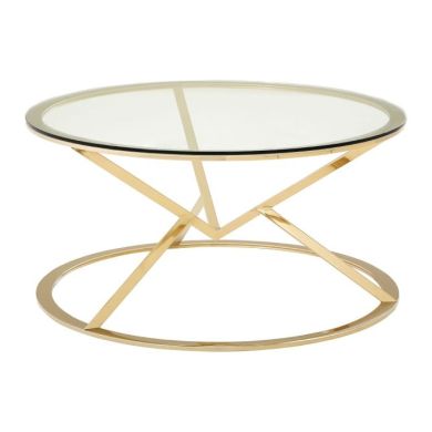 Anaco Round Corseted Glass Coffee Table With Champagne Gold Base