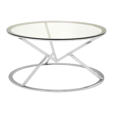 Anaco Round Corseted Glass Coffee Table With Silver Stainless Steel Base