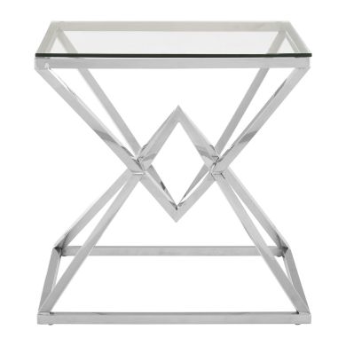 Allure Square Clear Glass End Table In Clear With Stainless Steel Frame