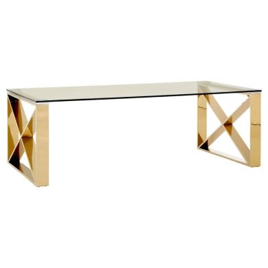 Anaco Clear Glass Coffee Table In Champagne Gold Stainless Steel Frame