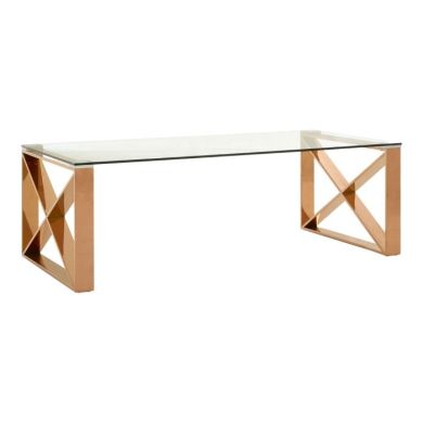 Anaco Clear Glass Coffee Table In Rose Gold Stainless Steel Frame