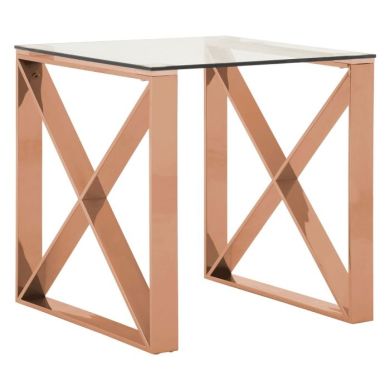 Anaco Clear Glass Top End Table With Rose Gold Stainless Steel Frame