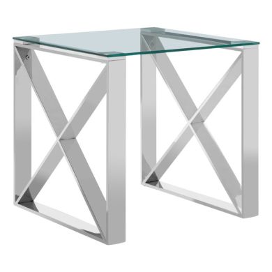 Anaco Square Clear Glass Top End Table With Chrome Metal Frame