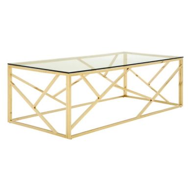 Anaco Clear Glass Coffee Table With Champagne Gold Geometric Frame