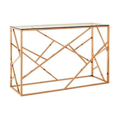 Anaco Glass Top Console Table With Rose Gold Geometric Frame