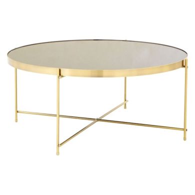 Anaco Round Mirrored Top Coffee Table With Bronze Frame