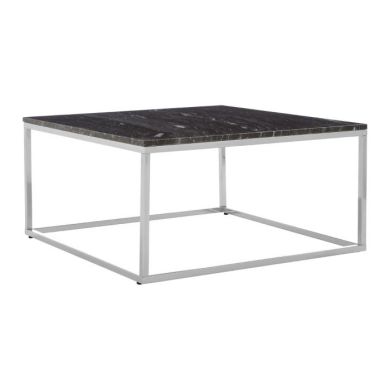 Anaco Square Marble Top Coffee Table In Black With Chrome Metal Frame