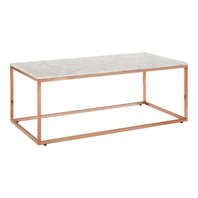 Anaco Rectangular Marble Top Coffee Table In White With Champagne Base