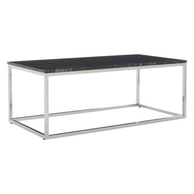 Anaco Rectangular Marble Top Coffee Table In Black With Chrome Frame