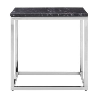 Anaco Square Black And White Marble Top End Table With Chrome Frame