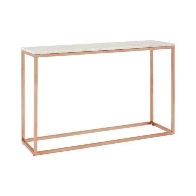 Anaco Marble Top Console Table In White With Rose Gold Frame