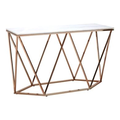 Anaco Rectangular Marble Top Console Table With Champagne Gold Frame