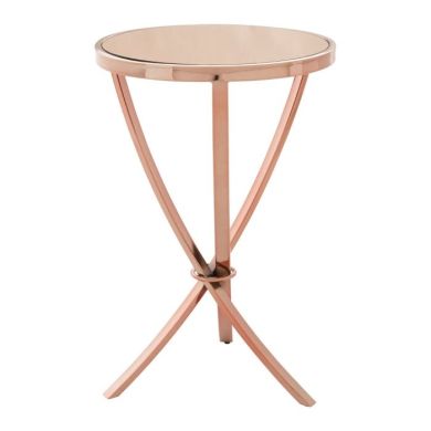 Anaco Pinched Mirrored Glass Top Side Table In Rose Gold