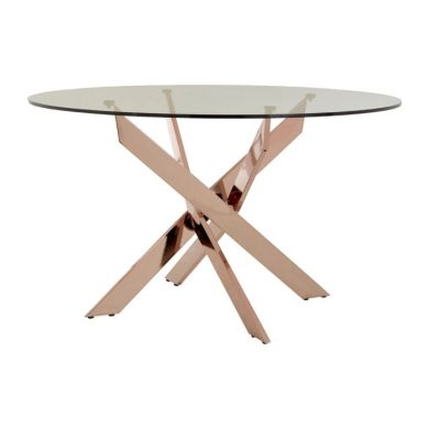 Anaco Round Glass Intersected Dining Table In Rose Gold