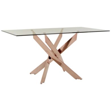 Anaco Rectangular Glass Dining Table With Rose Gold Metal Legs