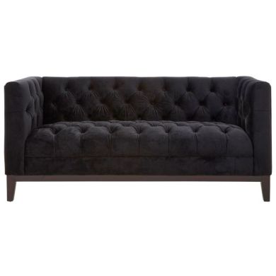 Sabine Velvet 2 Seater Sofa In Black With Wooden Legs