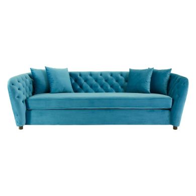 Riva Polyester Velvet 3 Seater Sofa In Cyan