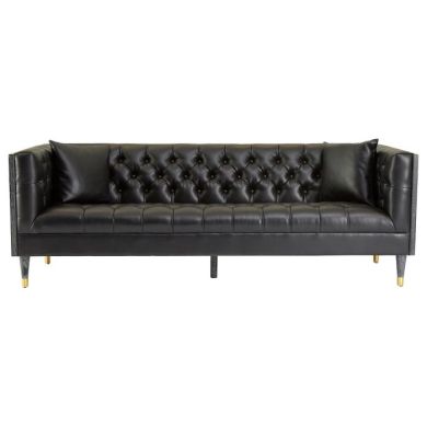 Ranae Faux Leather 3 Seater Sofa In Black With Wooden Legs