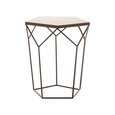 Shalimar Pentagonal Marble Top Side Table With Sleek Iron Frame