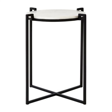 Shalimar Round Marble Side Table With Black Cross Legged Base