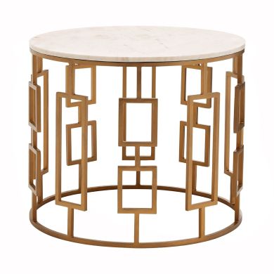 Shalimar Round White Marble Top Side Table With Rich Gold Metal Frame