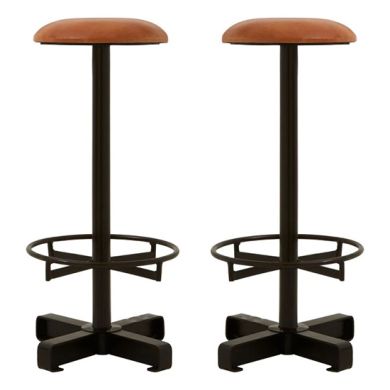 Bodmin Light Brown Faux Leather Bar Stools With Black Base In Pair