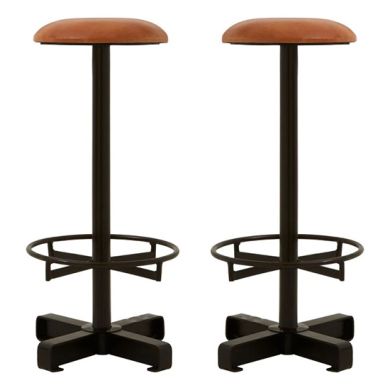 Bodmin Light Brown Faux Leather Bar Stools With Black Base In Pair