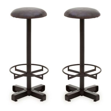 Bodmin Antique Blue Faux Leather Bar Stools With Black Base In Pair