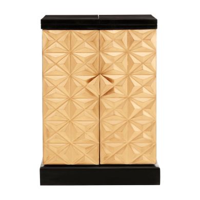 Malta Geometric Mango Wood Bar Cabinet With 2 Doors In Gold Tone