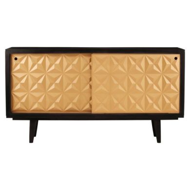 Matfen Mango Wooden Sideboard In Black And Gold With 2 Sliding Doors