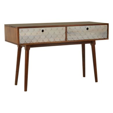Costal Mango Wood Console Table In Artdeco Pattern With 2 Drawers
