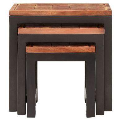 Artisan Wooden Nest Of 3 Tables In Natural With Black Legs