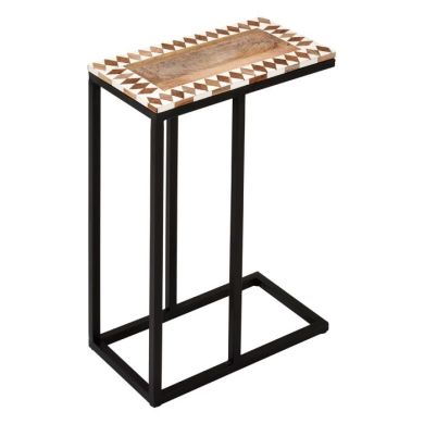Achille Wooden Side Table In Natural With Black Metal Legs